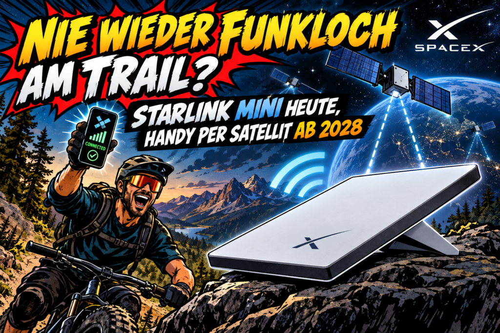 Nie wieder Funkloch am Trail Starlink Mini heute, Handy per Satellit ab