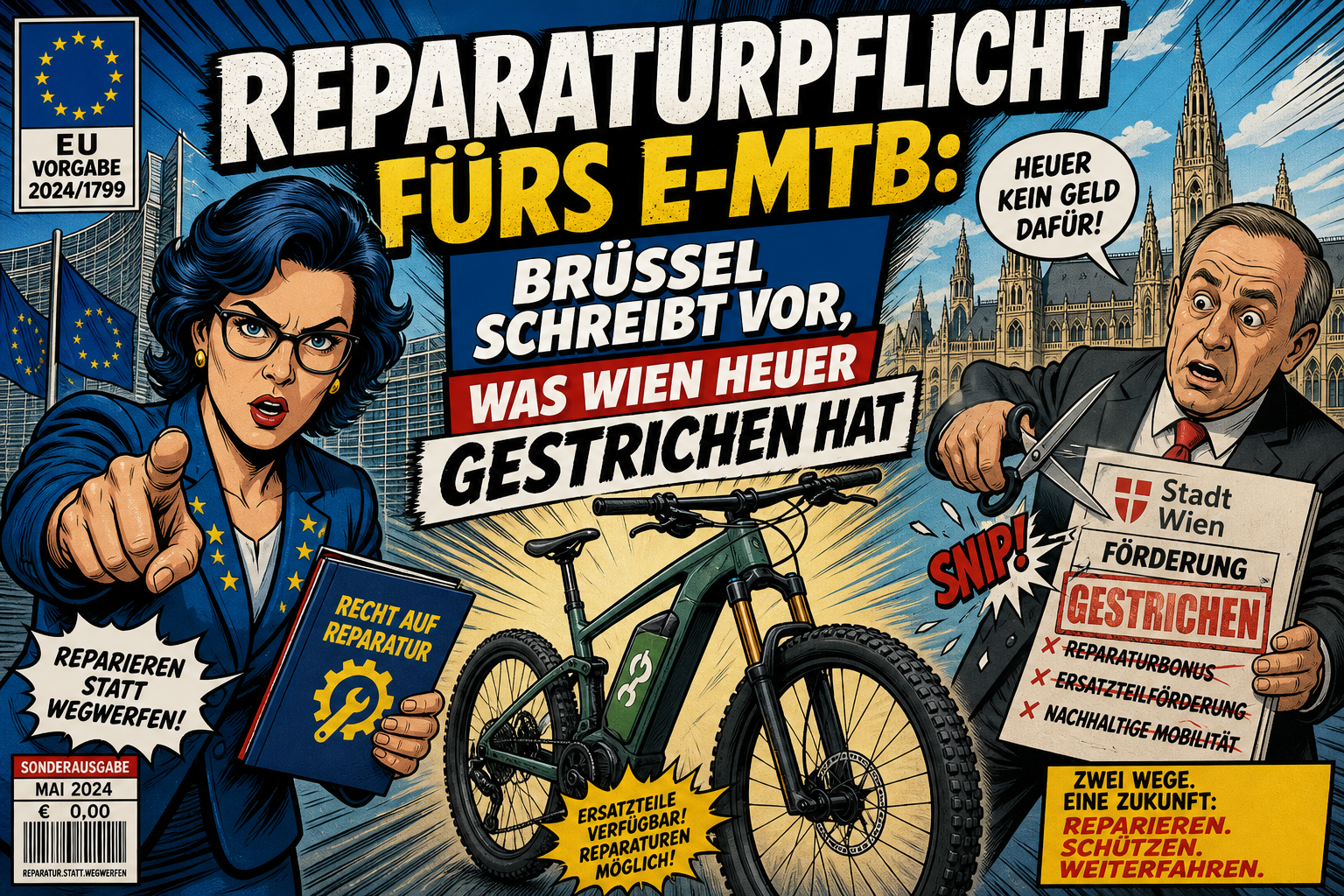 Reparaturpflicht fürs E MTB Brüssel schreibt vor, was Wien heuer gestrichen hat
